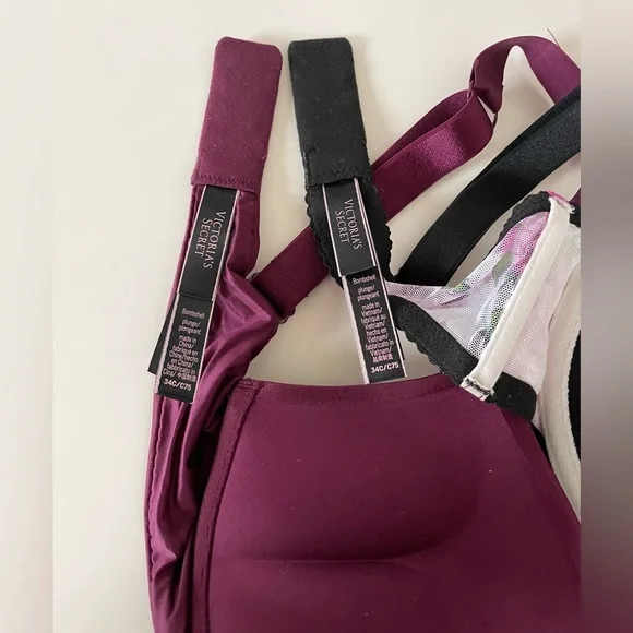 Victoria’s Secret Rhinestone Bombshell Plunge Padded Push-Up Bras 34C Set of 2 - Picture 8 of 12